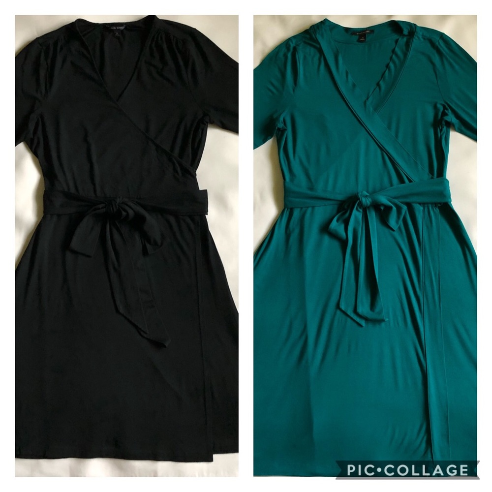 Banana Republic Wrap Dress Black Emerald Green XL